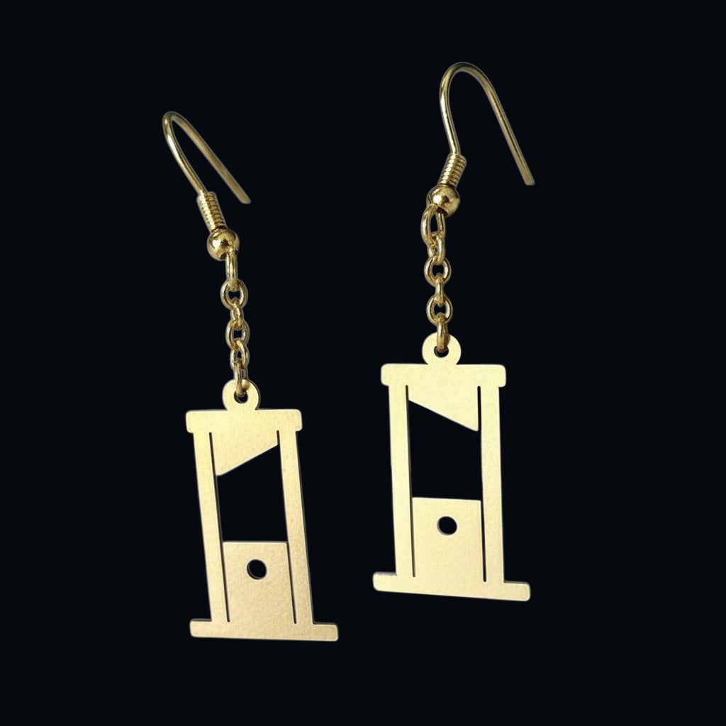 Bedrock Rose gold guillotine dangling earrings made from 24k gold-plated brass with surgical steel ear wires.