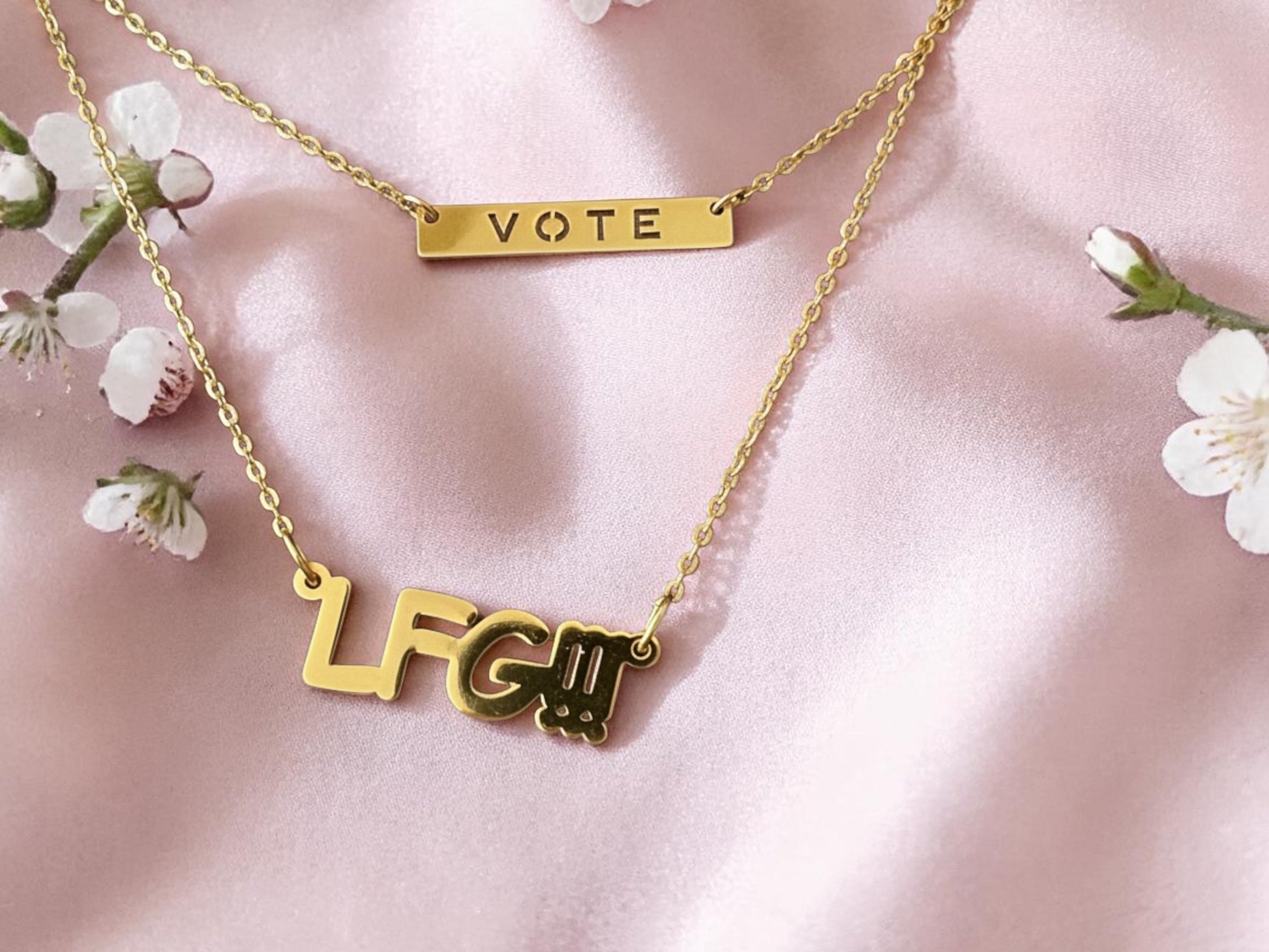 Gold Necklace  LFG engraved, Let's Freaking Go, Megan Rapinoe, Kamala Harris for President, Answer the Call, Democracy jewelry, coconut tree story, Gift for Patriotic women, Vote
