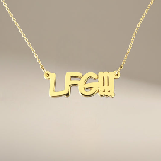 Gold Necklace  LFG engraved, Let's Freaking Go, Megan Rapinoe, Kamala Harris for President, Answer the Call, Democracy jewelry, coconut tree story, Gift for Patriotic women, Vote