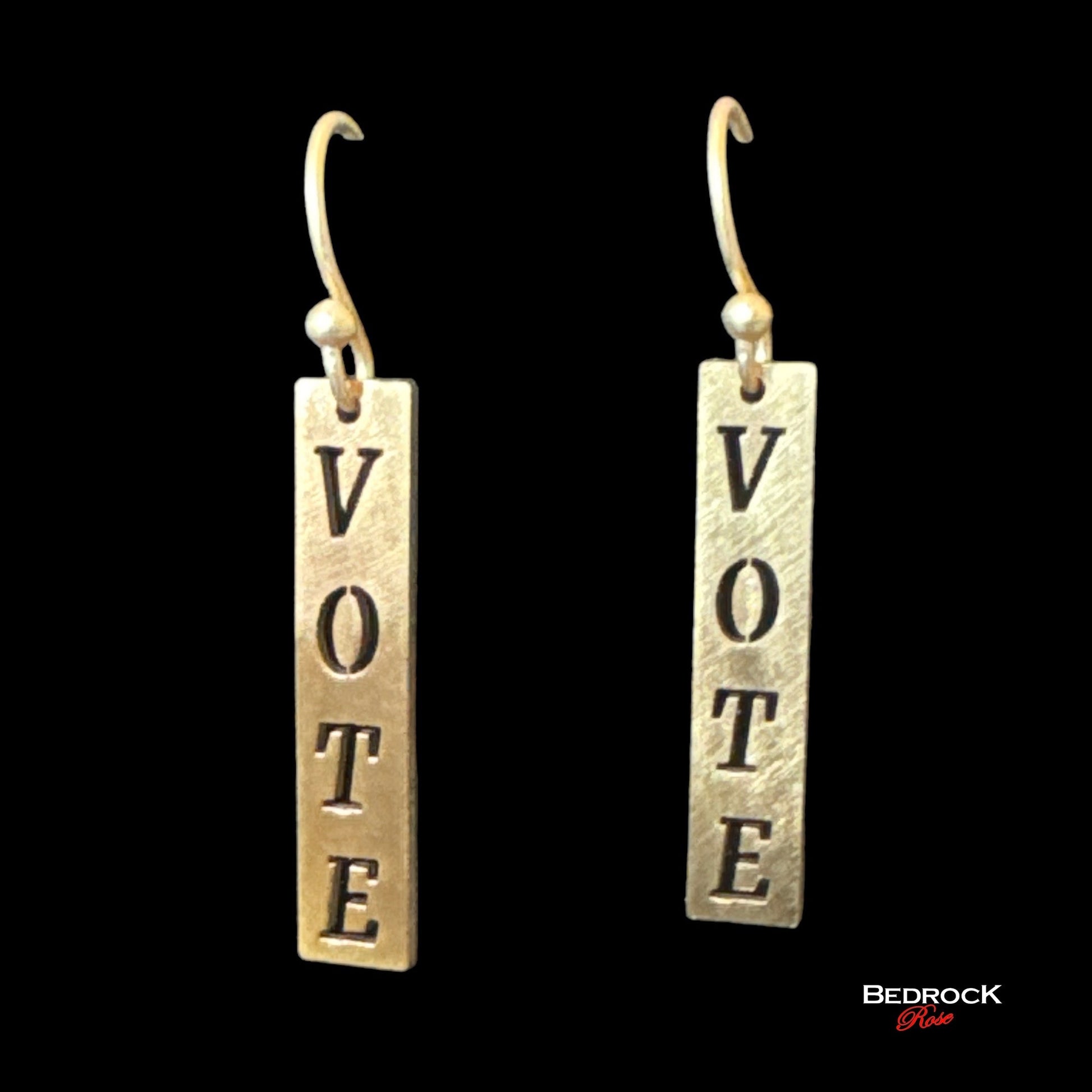 Gold Laser Cut Vote Democracy Dangling Earrings