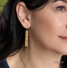 Gold Laser Cut Vote Democracy Dangling Earrings