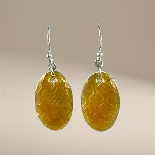 Honeycomb oval earrings, deep amber jewelry, organic honeycomb design, deep amber hues, contemporary jewelry, lightweight accessories, handcrafted jewelry, modern jewelry