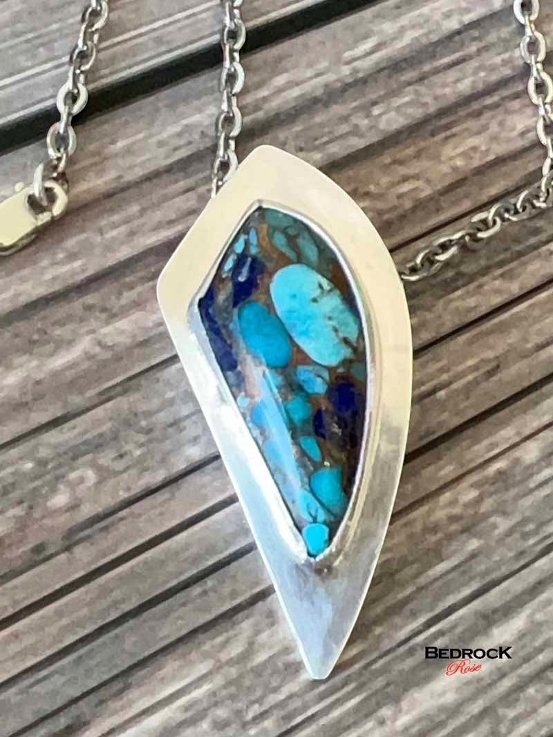 Kingman Turquoise, Lapis, and Bronze Pendant Bedrock Rose
