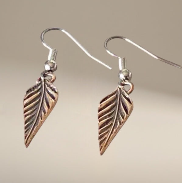 Dainty  Rose Bronze Feather Dangling Earrings Bedrock Rose