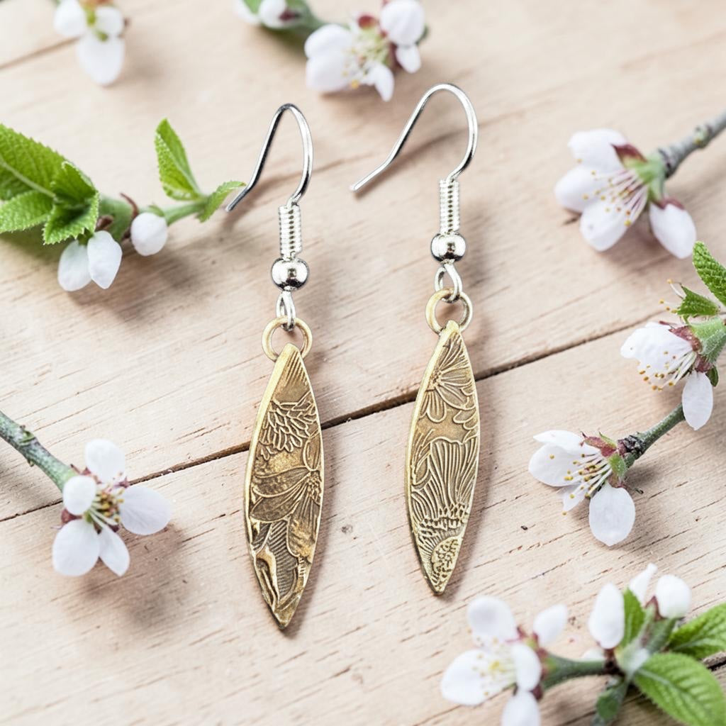 Bedrock Rose petite rose bronze floral earrings with hypoallergenic surgical steel ear wires.