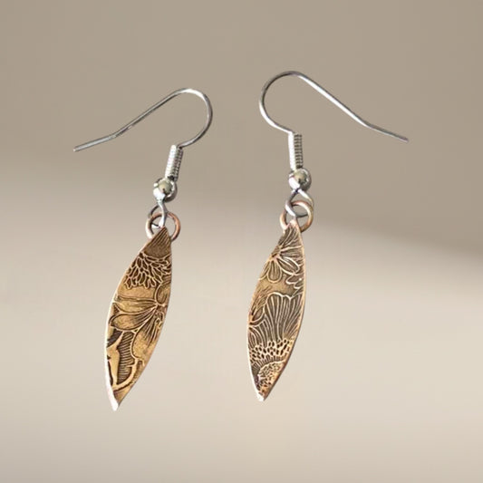 Bedrock Rose petite rose bronze floral earrings with hypoallergenic surgical steel ear wires.