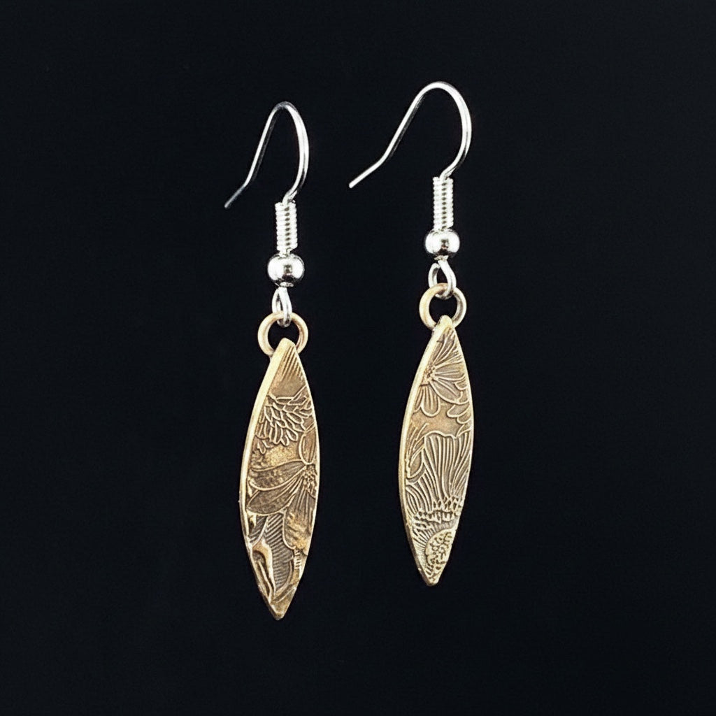 Bedrock Rose petite warm rose bronze floral earrings with hypoallergenic surgical steel ear wires.