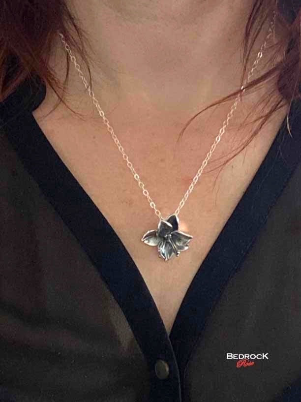 Fine Silver Dogwood Pendant Bedrock Rose, Handcrafted Flower Necklace, Sculpted Floral Jewelry, Gift for Garden Lover, Boho Chic, Statement piece