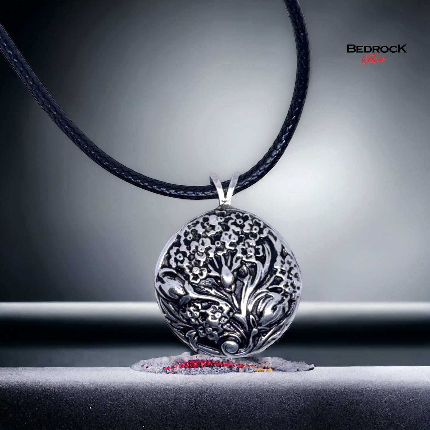 Silver Floral Medallion Pendant - Close up of Intricate Floral Design, Handmade Jewelry, Flower Necklace, Heirloom quality pendant, gift for her