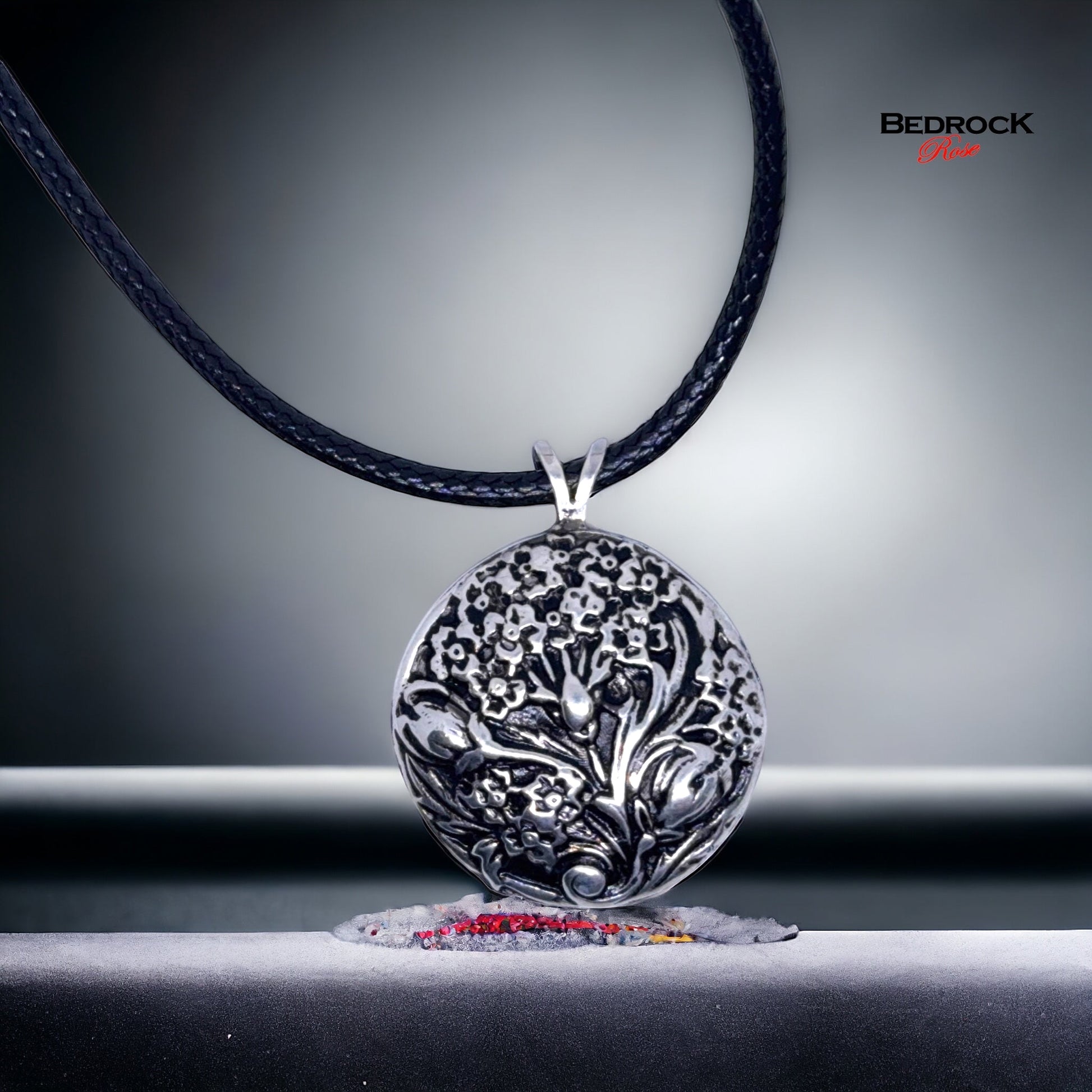 Silver Floral Medallion Pendant - Close up of Intricate Floral Design, Handmade Jewelry, Flower Necklace, Heirloom quality pendant, gift for her