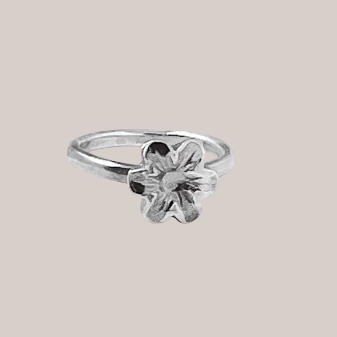 Bedrock Rose sterling silver six-petal meadow flower ring, dainty botanical band, size 5.25