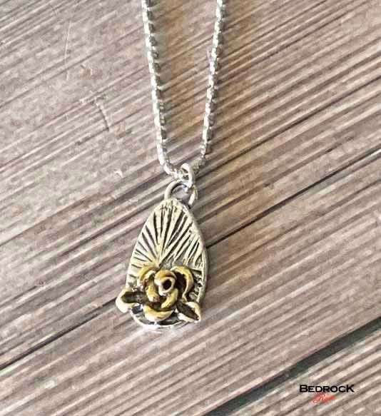 Exquisite Silver and Gold Rose Pendant Bedrock Rose, Dainty Silver Necklace with Gold-plated Rose, Gift for Her, Minimalist jewelry