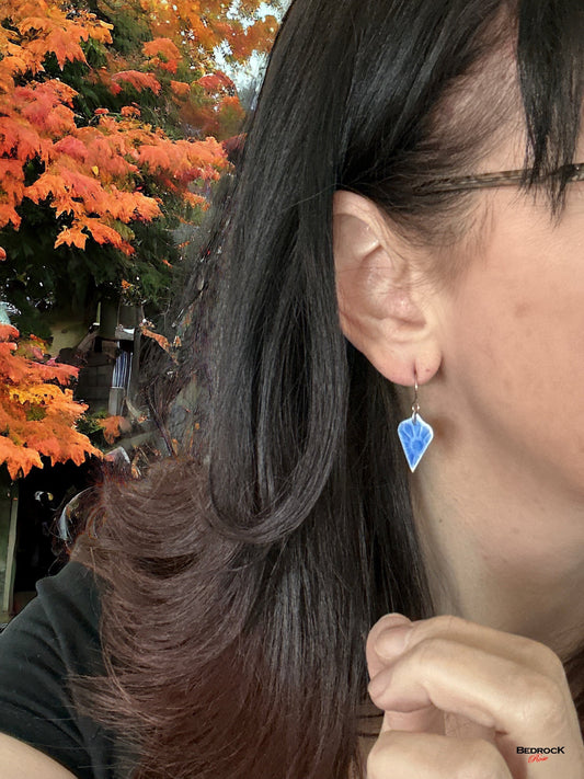 Sky Blue Floral Arabesque Earrings Bedrock Rose, Handmade jewelry, Enamel earrings