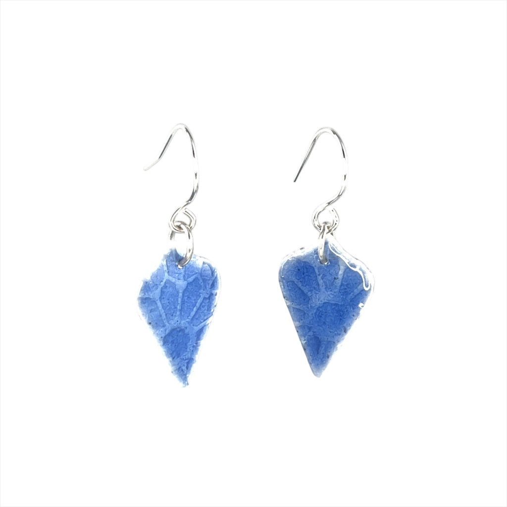 Bedrock Rose sky blue arabesque earrings with silver accents and art deco floral pattern, surgical steel wires.