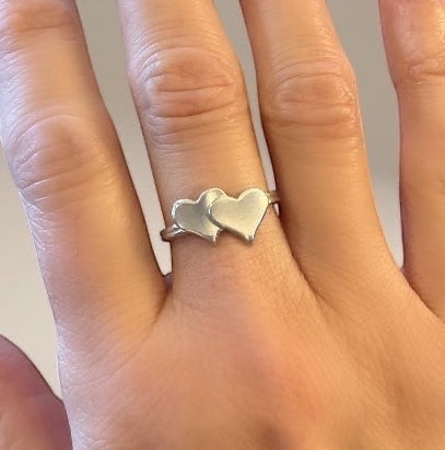 2 Hearts Silver Ring, Love jewelry, valentines gift, gift for her,
