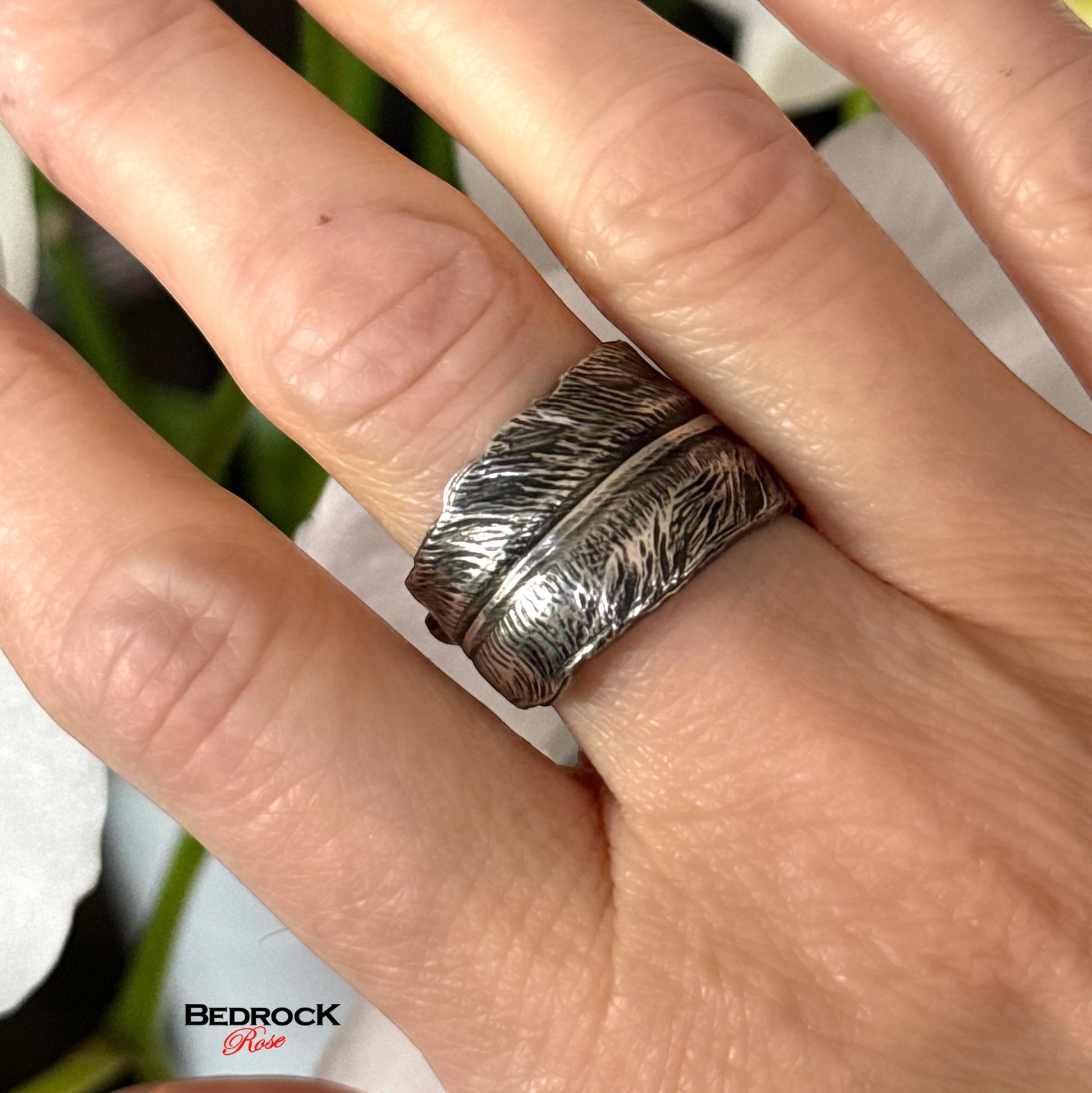 Sterling silver wrap around feather engraved ring, statement feather ring, ring for him, ring for her