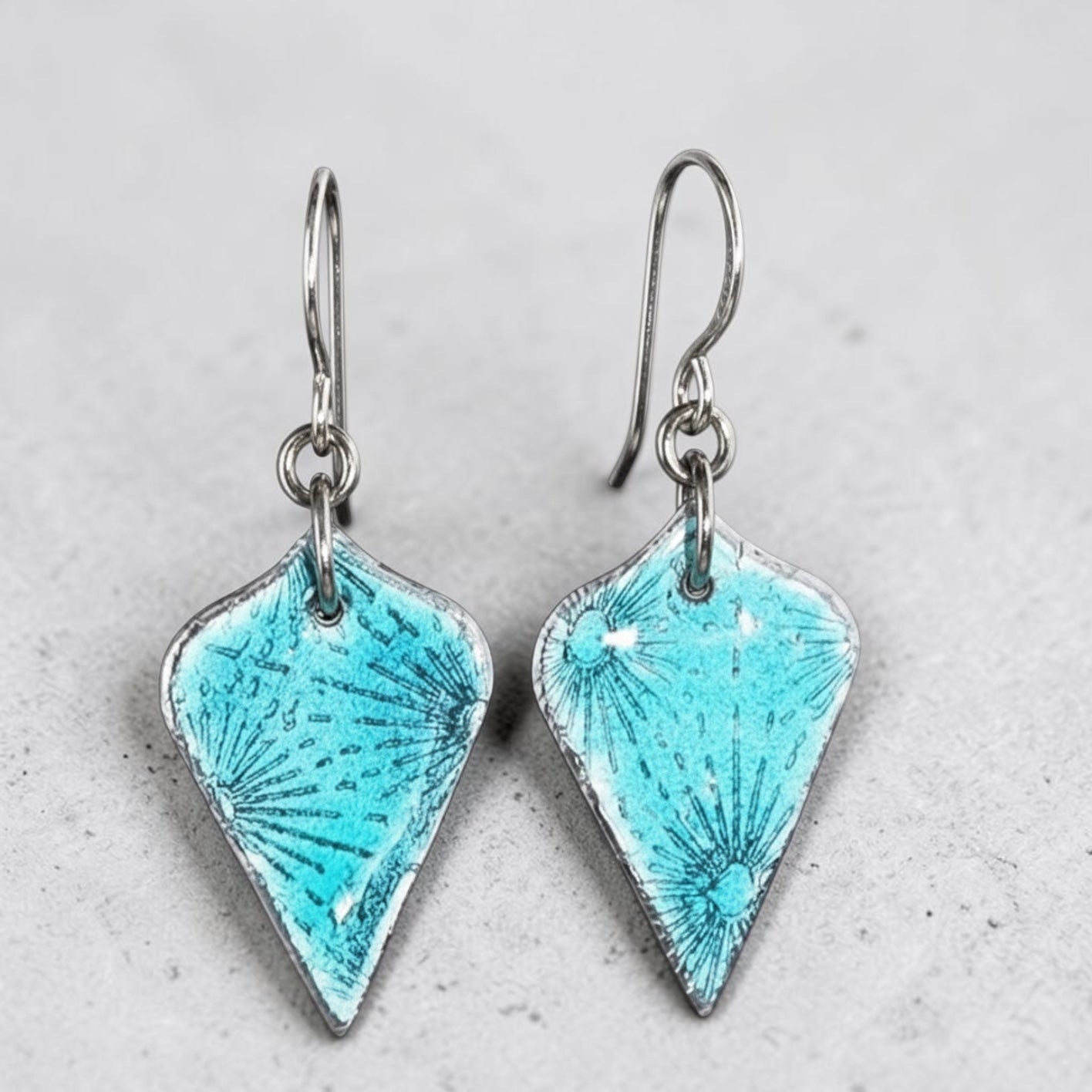 Sparkly Teal-Green Silver Arabesque Dangling Earrings
