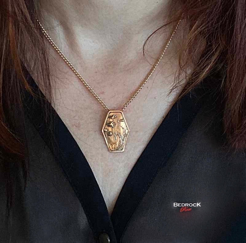 Rose Bronze Wildflower Necklace, Handcrafted Floral Jewelry, Unique Metalwork Jewelry