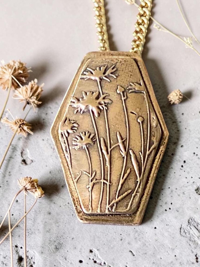 Rose Bronze Wildflower Necklace, Handcrafted Floral Jewelry, Unique Metalwork Jewelry