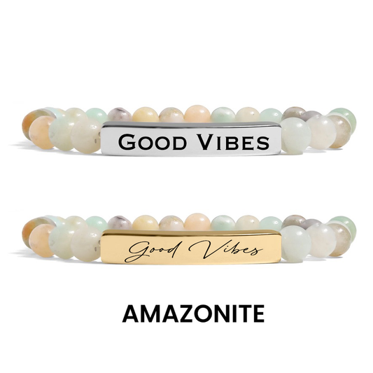 Personalizable Natural Stone Engravable Stretch Curved Bar Bracelet