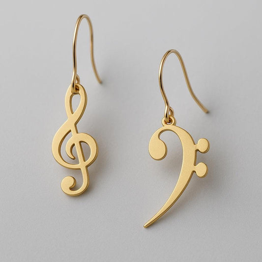 Gold Treble Clef and Bass Clef Dangling Earrings | Music Lovers Jewelry