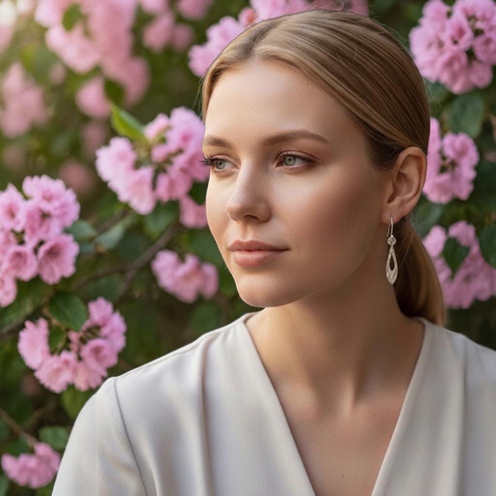 Bedrock Rose gold teardrop dangle earrings with geometric etched linear pattern. Modern, chic, and sophisticated.