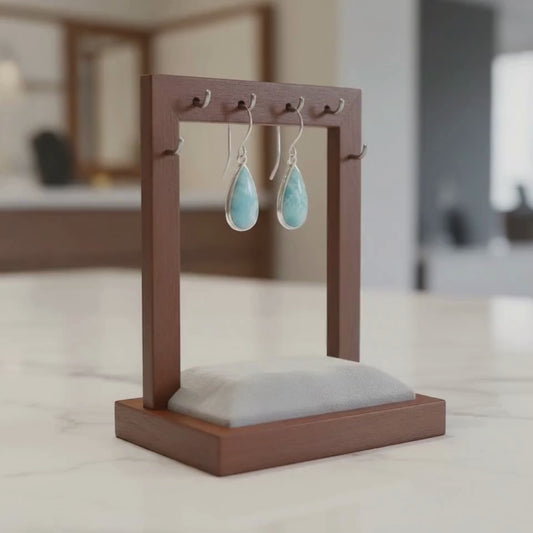 Larimar Teardrop Earrings, Handcrafted Sterling Silver Bezel, Dangle