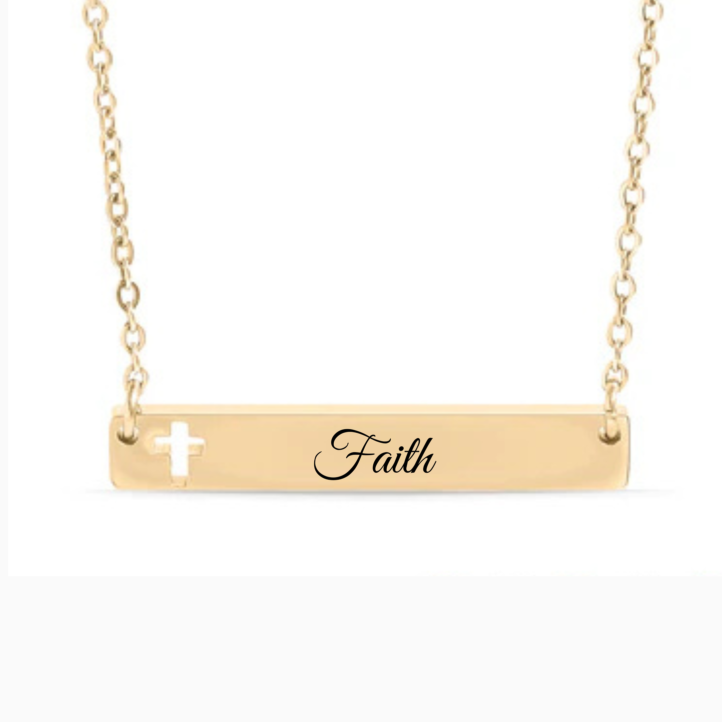 Personalized Horizontal Bar Necklace with Cross Cutouts | Custom Engraved Stainless Steel
