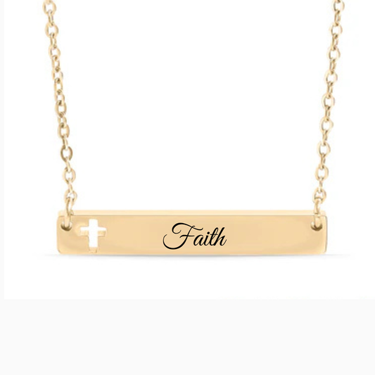 Personalized Horizontal Bar Necklace with Cross Cutouts | Custom Engraved Stainless Steel