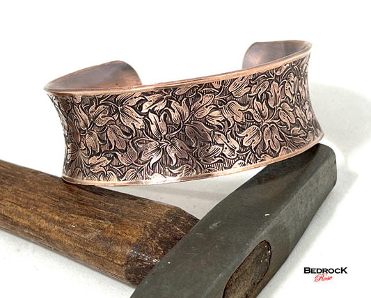 bellflower floral cuff, floral cuff, floral copper cuff, gift for her, high polish copper cuff, antimicrobial copper cuff, copper cuff help with arthritis