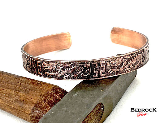 Dragon Pattern copper cuff, gift for her, high polish copper cuff, antimicrobial copper cuff, copper cuff help with arthritis