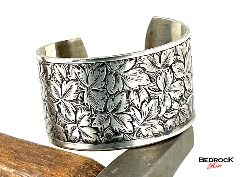 Sterling Silver Cuff, Silver-Plated Cuff, Silver Bracelet with Leaves, Gifts For Her, Silver Bracelet, Vintage Design Silver Cuff