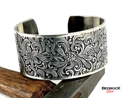 Silver Passion Flower Cuff, Silver Passion Flower Bracelet, Gift for Her, Vintage Floral Design Bracelet, Vintage Jewelry