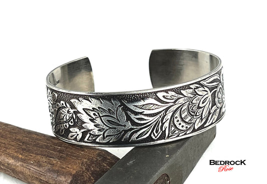 Silver Cardoon Thistle Cuff, Artichoke Flower Silver Bracelet, Vintage Silver Cuff, Gift for Her