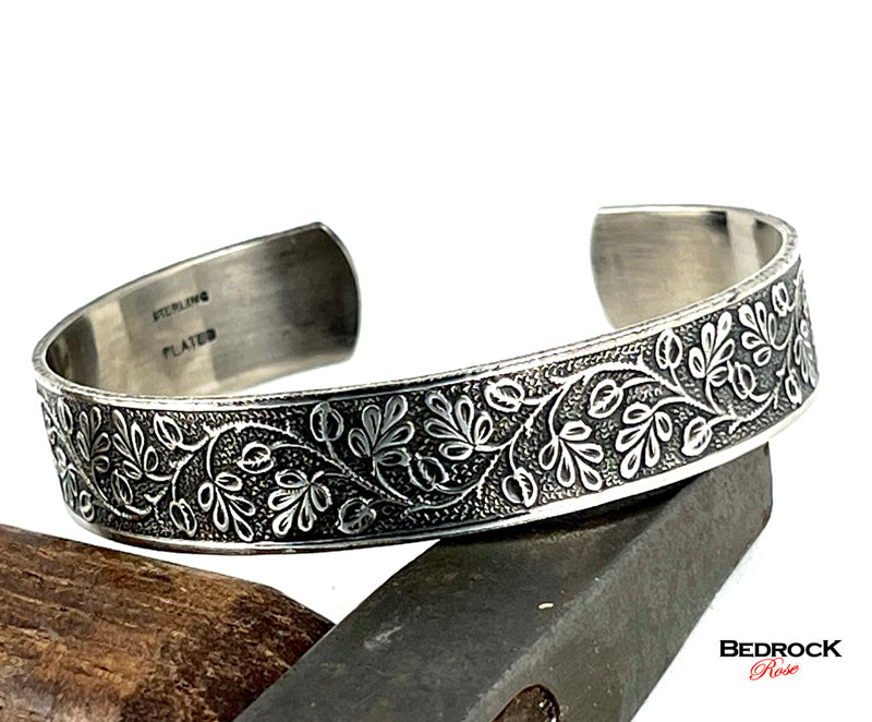 Slim Silver Vines Cuff, Silver Floral Bracelet, Gift for Her, Silver Floral Jewelry