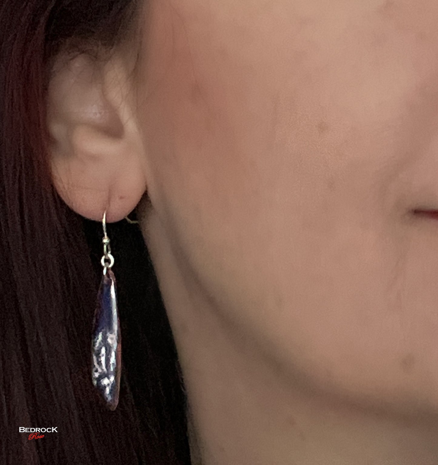 Deep blue with white pedals dangling earrings