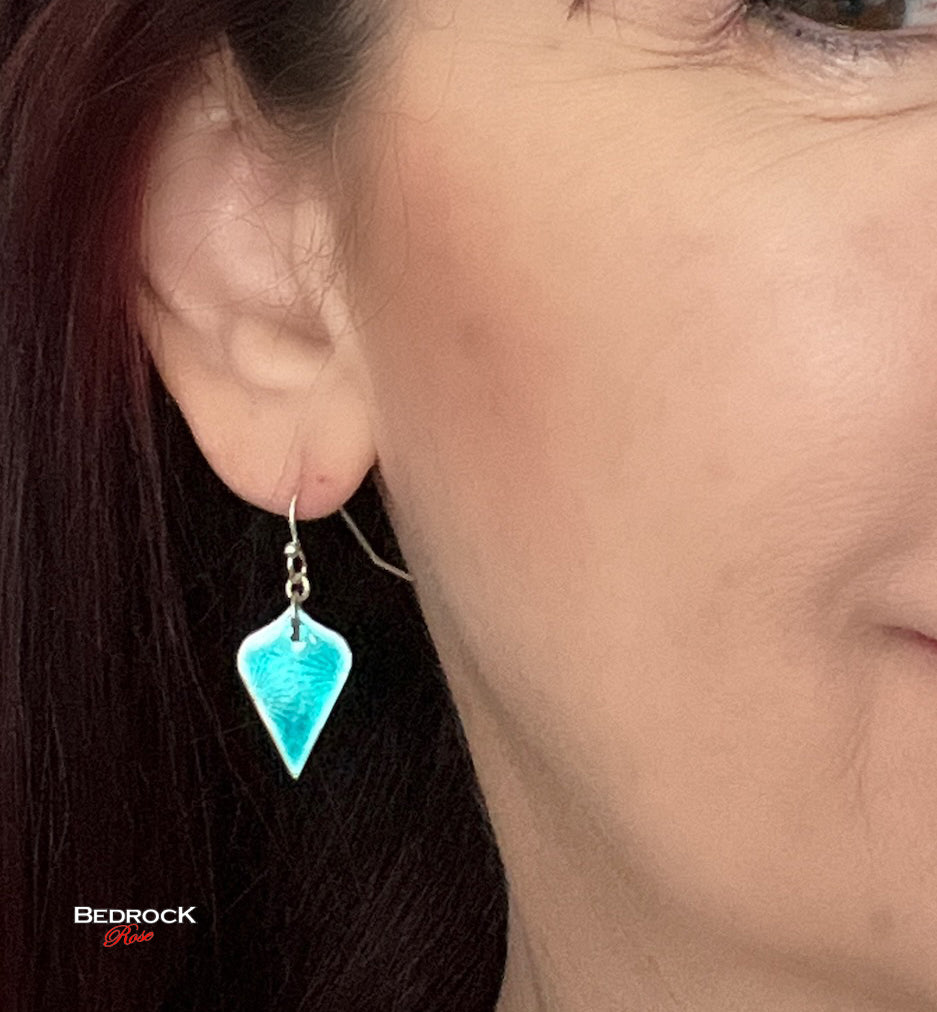 Sparkly Teal-Green Silver Arabesque Dangling Earrings