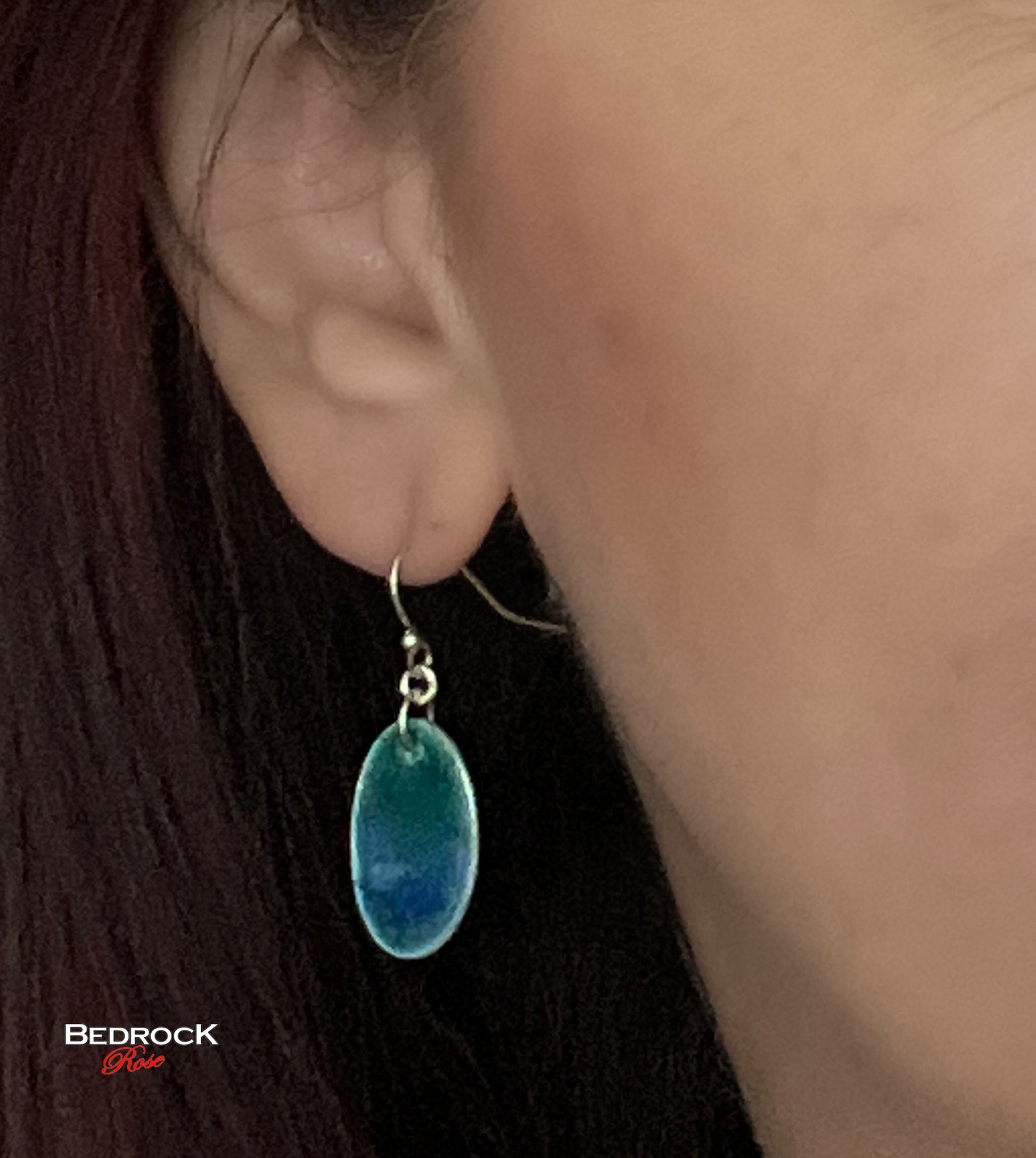 Seahawks Blue and Green Floral Oval Dangling Earrings
