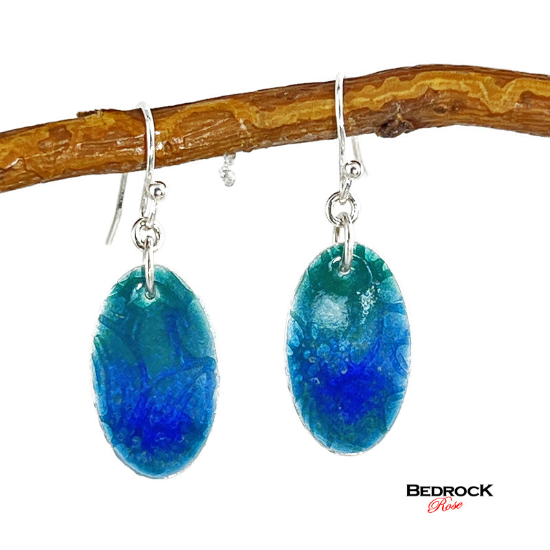 Seahawks Blue and Green Floral Oval Dangling Earrings
