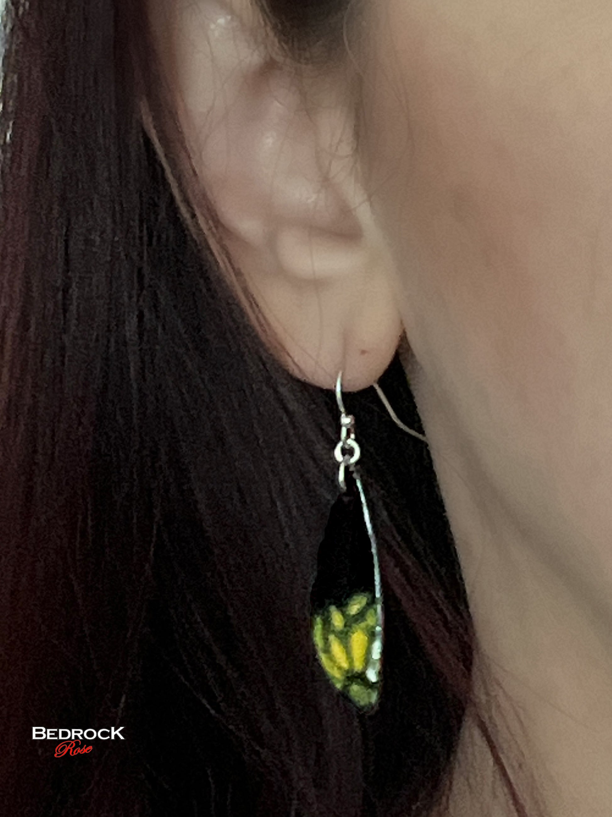 Yellow Petals on Black Dangling Earrings