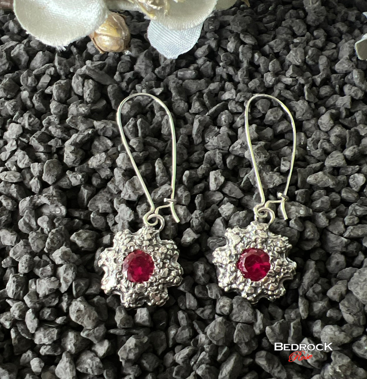 Ruby Sterling Silver Sea Star Dangling Earrings, Drop Dangle Silver Earrings, Ruby Gemstone Set Earrings, Gift for Her, Ruby July Birthstone Earrings