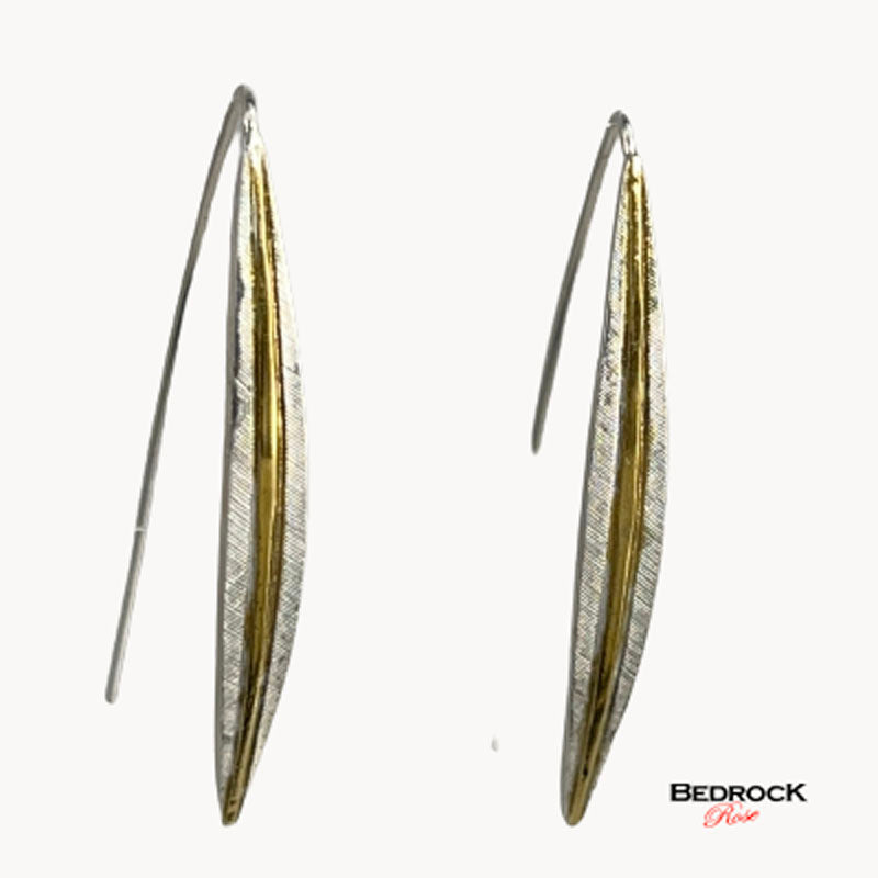 Gold and Silver Slimline Earrings, Long Post Silver and Gold Earrings, Fine Jewelry, Silver and Gold Earrings, Gift for Her
