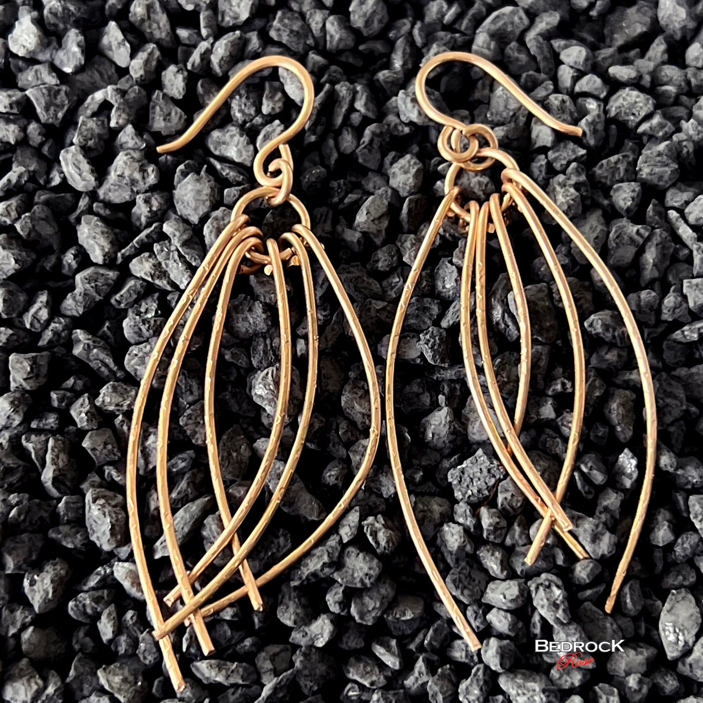 Warm Bronze Wires Curving Together Dangling Earrings, Nickel Free Bronze Fashion Earrings, Gift for her