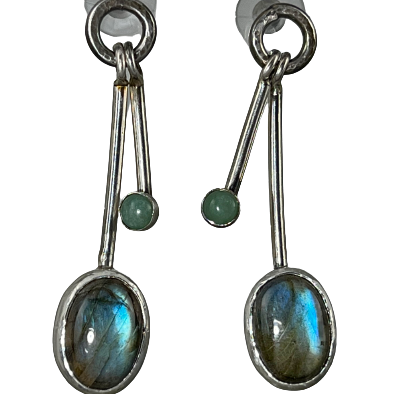 labradorite sterling silver drop earrings, variscite and labradorite drop dangle earrings, iridescent labradorite earrings, gift for her, variscite and labradorite healing earrings, positive energy Labradorite gemstone, gemstone jewelry
