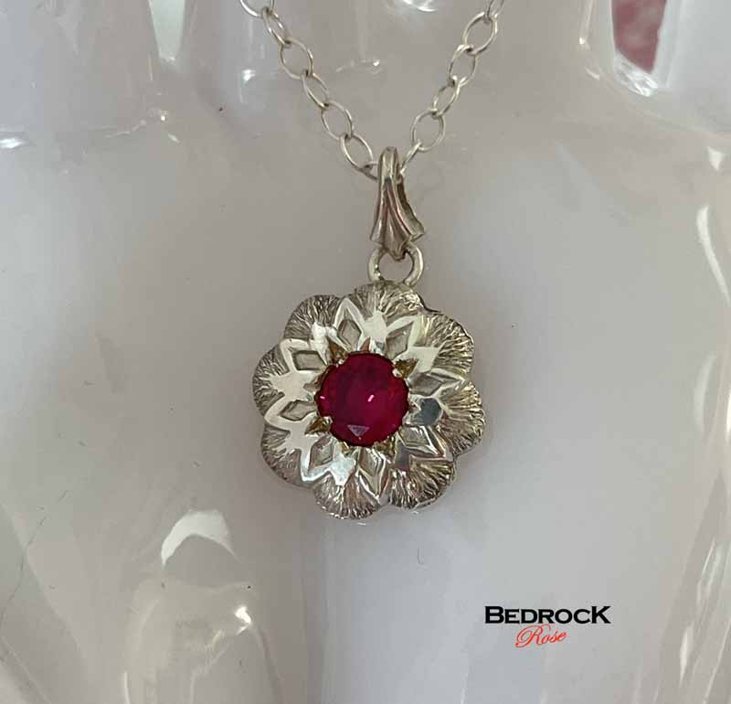 Ruby Red Star Flower Pendant Bedrock Rose
