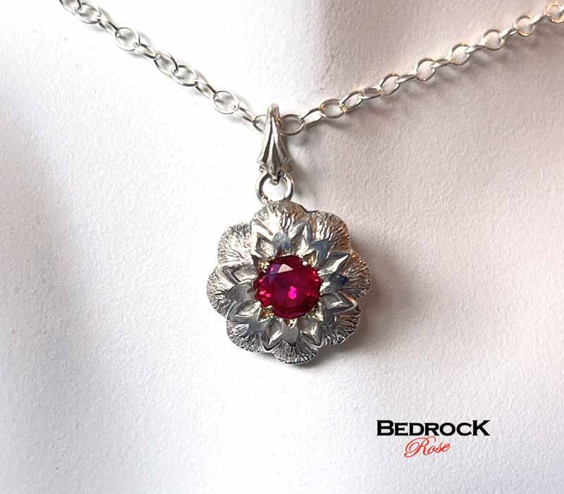 Ruby Red Star Flower Pendant Bedrock Rose