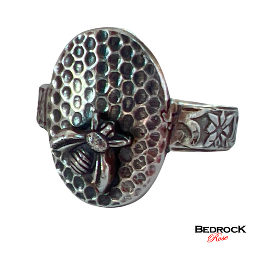 Sterling Silver Bumble Bee Ring Bedrock Rose, Nature-inspired Jewelry, Floral jewelry