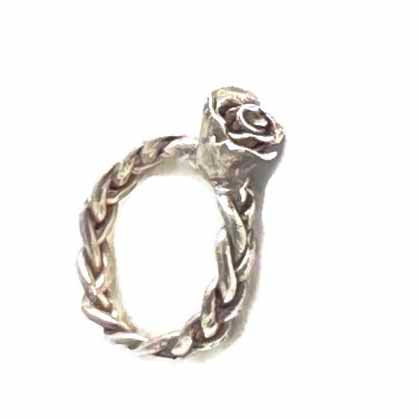 Fine Silver Rose Ring Bedrock Rose, Braided band with hand-sculpted Rosebud 