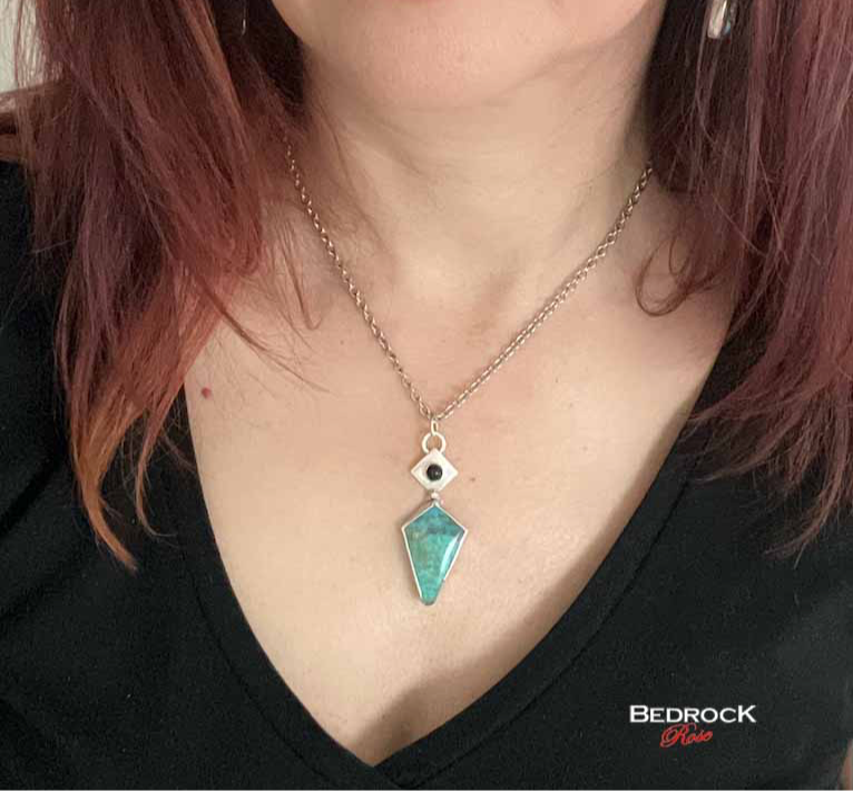 Kingman Turquoise  and Onyx Pendant Bedrock Rose