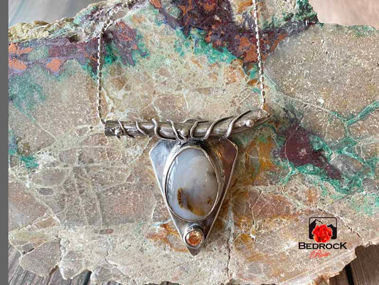 Charming Silver Hand-Fabricated Montana Agate Pendant Bedrock Rose